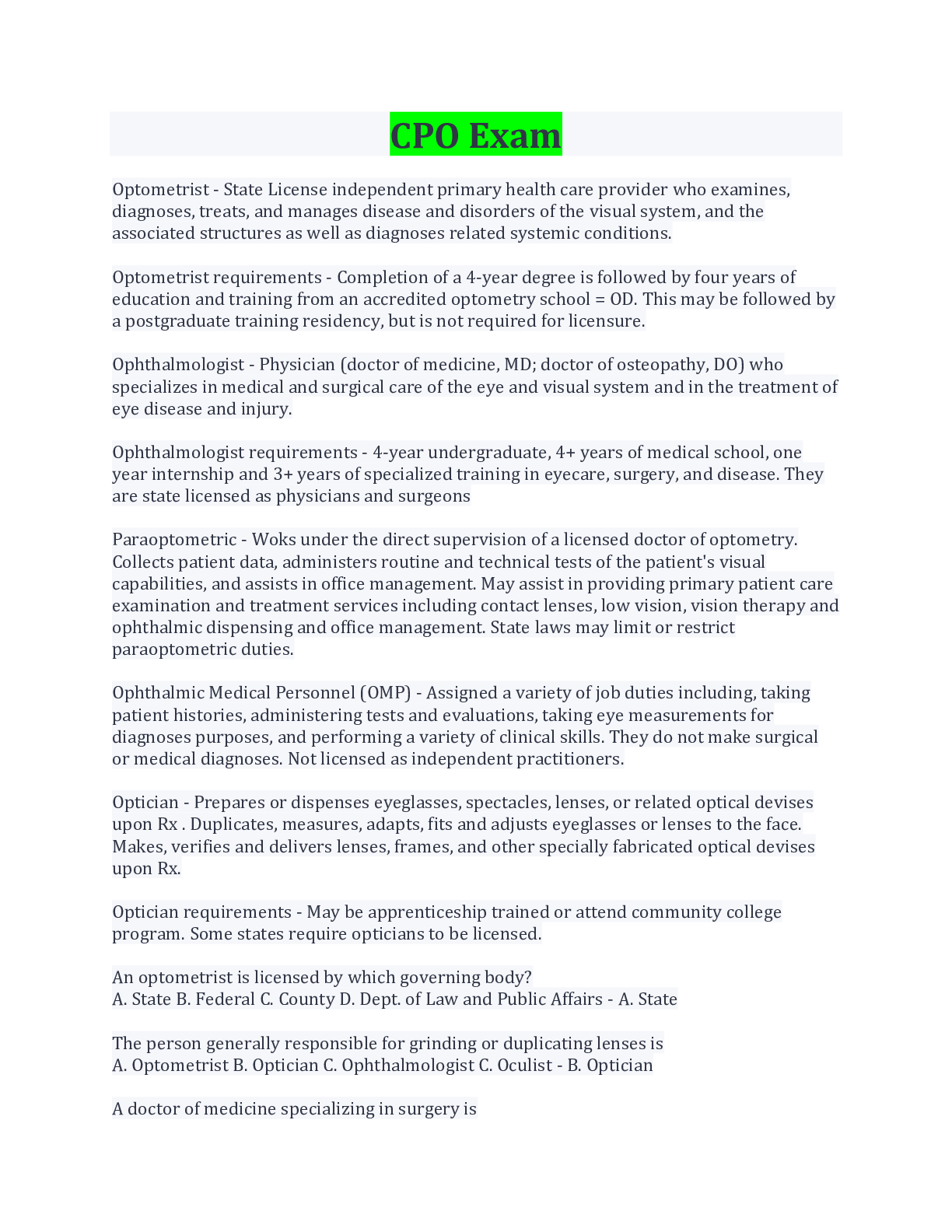 Preview image for CPO Exam Terms And Explanations